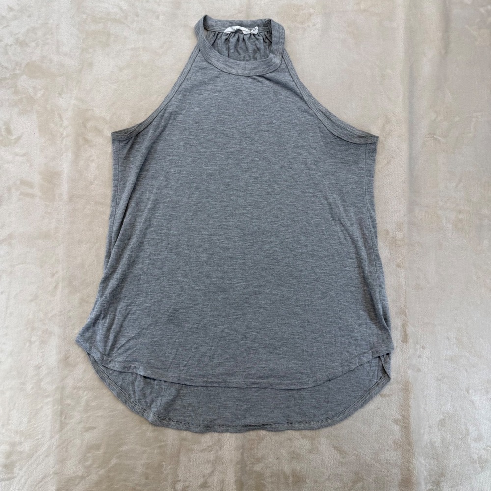 Athleta Tank Top Women Large Gray Halter Neck‎ High Neck Curved Hem